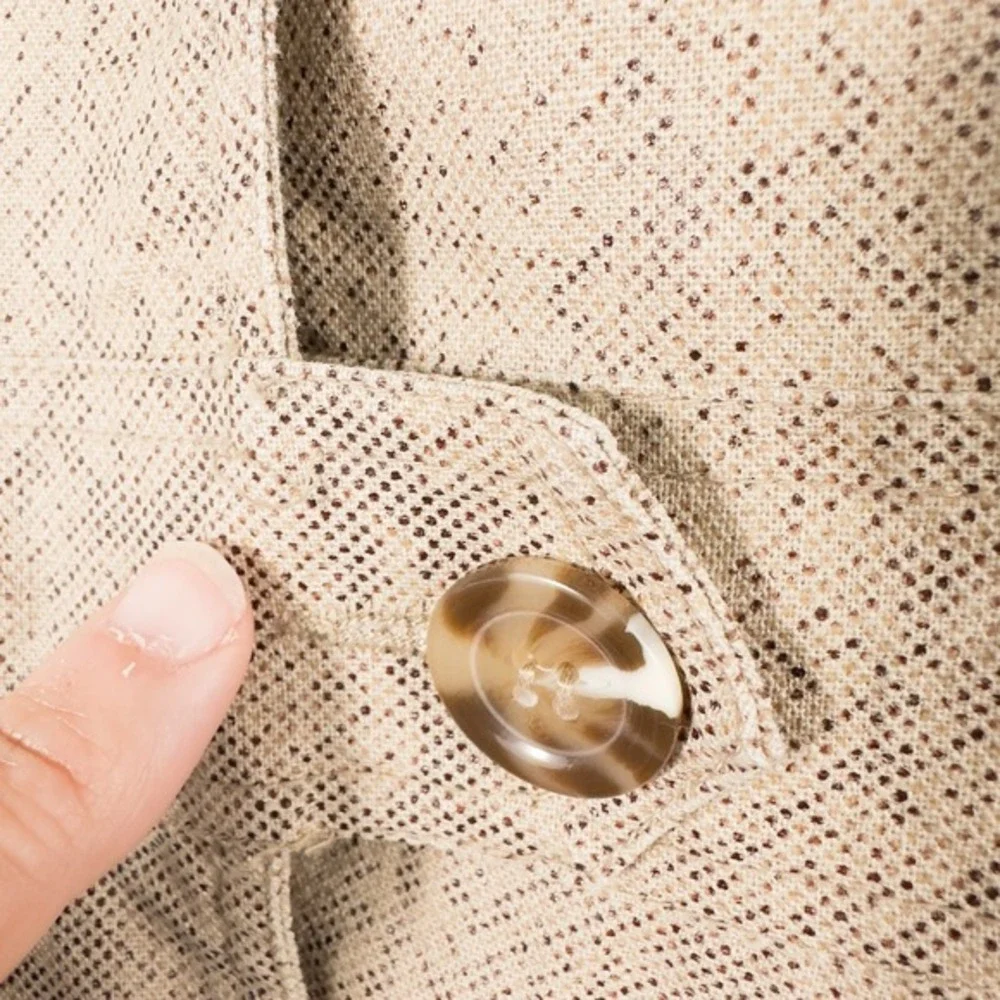 Worthington Linen Blend Blazer Jacket Women Size 14P Tan Snakeskin Lined Neutral